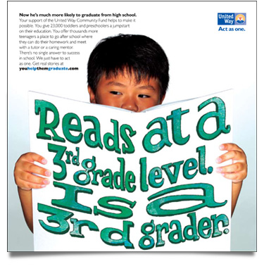 United Way 'Reads at a Third Grade Level' Print Ad