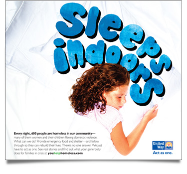 United Way 'Sleeps Indoors' Print Ad